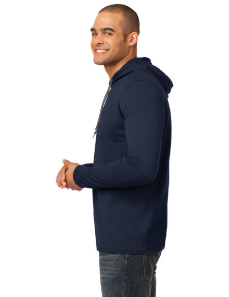 AP-44918-Men-Anvil® 100% Ring Spun Cotton Long Sleeve Hooded T-Shirt-Navy / Dark Grey-Right