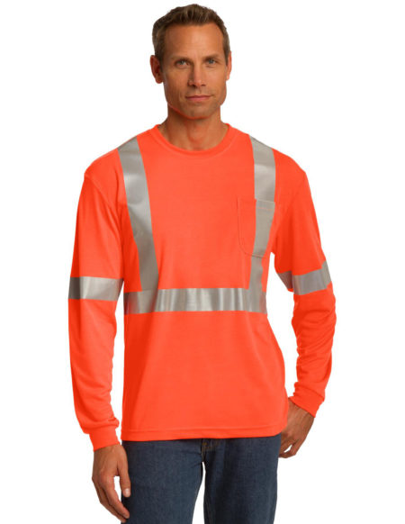 AP-48428-Men-CornerStone® ANSI 107 Class 2 Long Sleeve Safety- Safety Orange / Reflective-Front