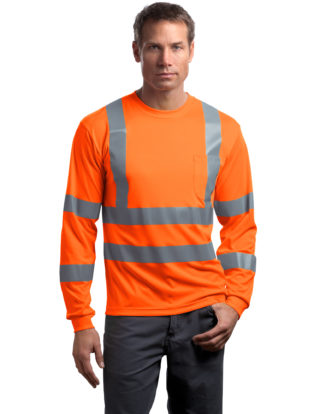 AP-48620-Men-CornerStone® – ANSI 107 Class 3 Long Sleeve Snag-Resistant Reflective-Safety Orange-Front