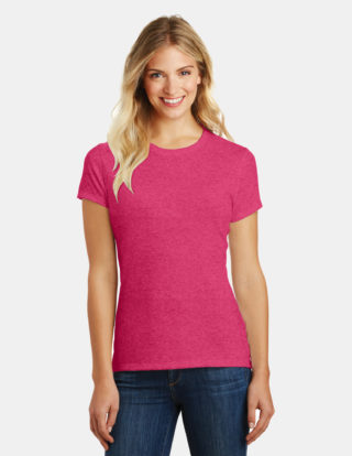 AP-48331-Women-District Made® Ladies Perfect Blend® Crew Tee-Heathered Watermelon-Front