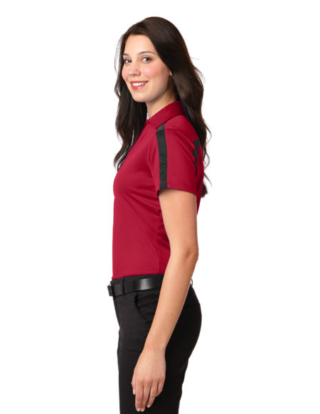 AP-45482-Women-Port Authority® Ladies Silk Touch™ Performance Colorblock Stripe Polo-Red / Black-Right