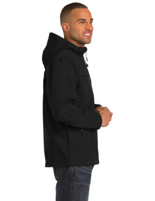AP-64478-Men-Port Authority® Textured Hooded Soft Shell Jacket-Black/ Engine Red-Right