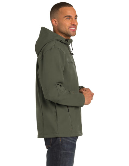 AP-64478-Men-Port Authority® Textured Hooded Soft Shell Jacket-Mineral Green/ Soft Orange-Right