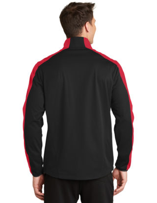 AP-64828-Men-Port Authority® Active Colorblock Soft Shell Jacket-Deep Black/ Rich Red-Back