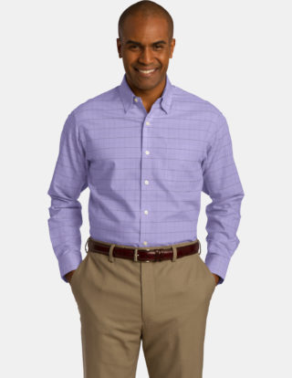 AP-63662-Men-Red House® Windowpane Plaid Non-Iron Shirt-Thistle Purple-Front
