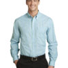 AP-63810-Men-Port Authority® Long Sleeve Gingham Easy Care Shirt-Green/ Aqua-Front