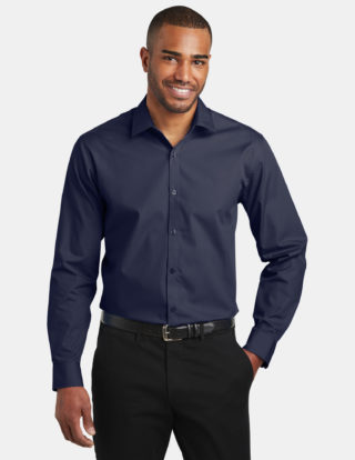 AP-63948-Men-Port Authority ® Slim Fit Carefree Poplin Shirt-River Blue Navy-Front