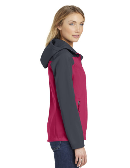 AP-64998-Women-Port Authority® Ladies Hooded Core Soft Shell Jacket-Dark Fuchsia/ Battleship Grey-Right