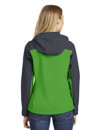 AP-64998-Women-Port Authority® Ladies Hooded Core Soft Shell Jacket- Vine Green/ Battleship Grey-Back
