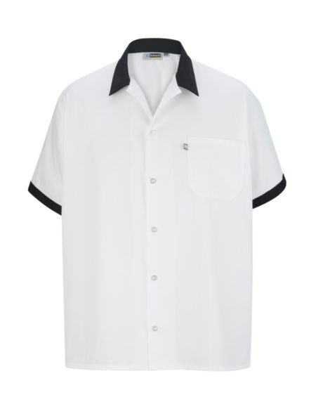 AP-73038-Button Front Shirt With Trim- Black Trimmed-Front