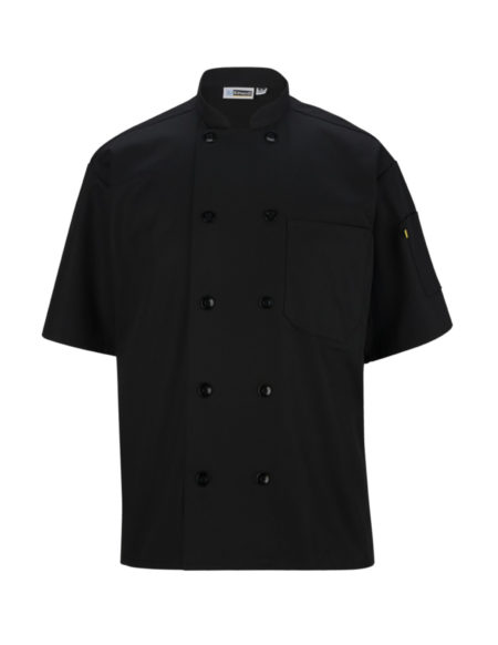 AP-73334-10 Button Short Sleeve Chef Coat-Black-Front