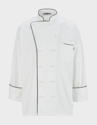 AP-72918-12 Cloth Button Classic Chef Coat With Trim-White-Front