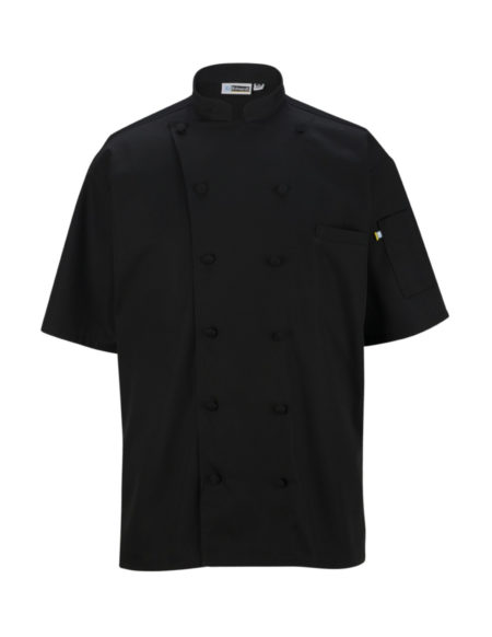 AP-73225-12 Button Short Sleeve Chef Coat With Mesh-Black-Front
