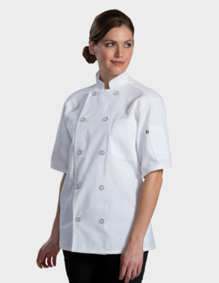 AP-73161-10 Button Short Sleeve Chef Coat With Mesh-White-Front