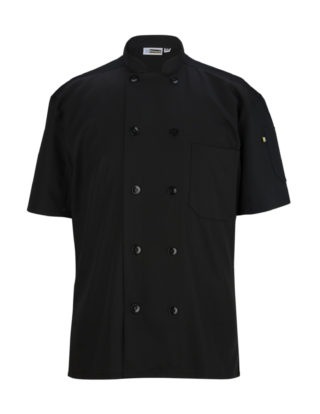 AP-73161-10 Button Short Sleeve Chef Coat With Mesh-Black-Front
