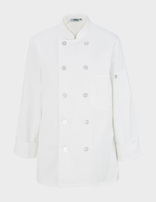 AP-73268-10 Button Ladies’ Long Sleeve Chef Coat-White-Front