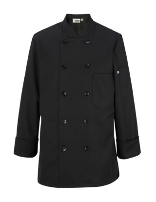 AP-73268-10 Button Ladies’ Long Sleeve Chef Coat-Black-Front